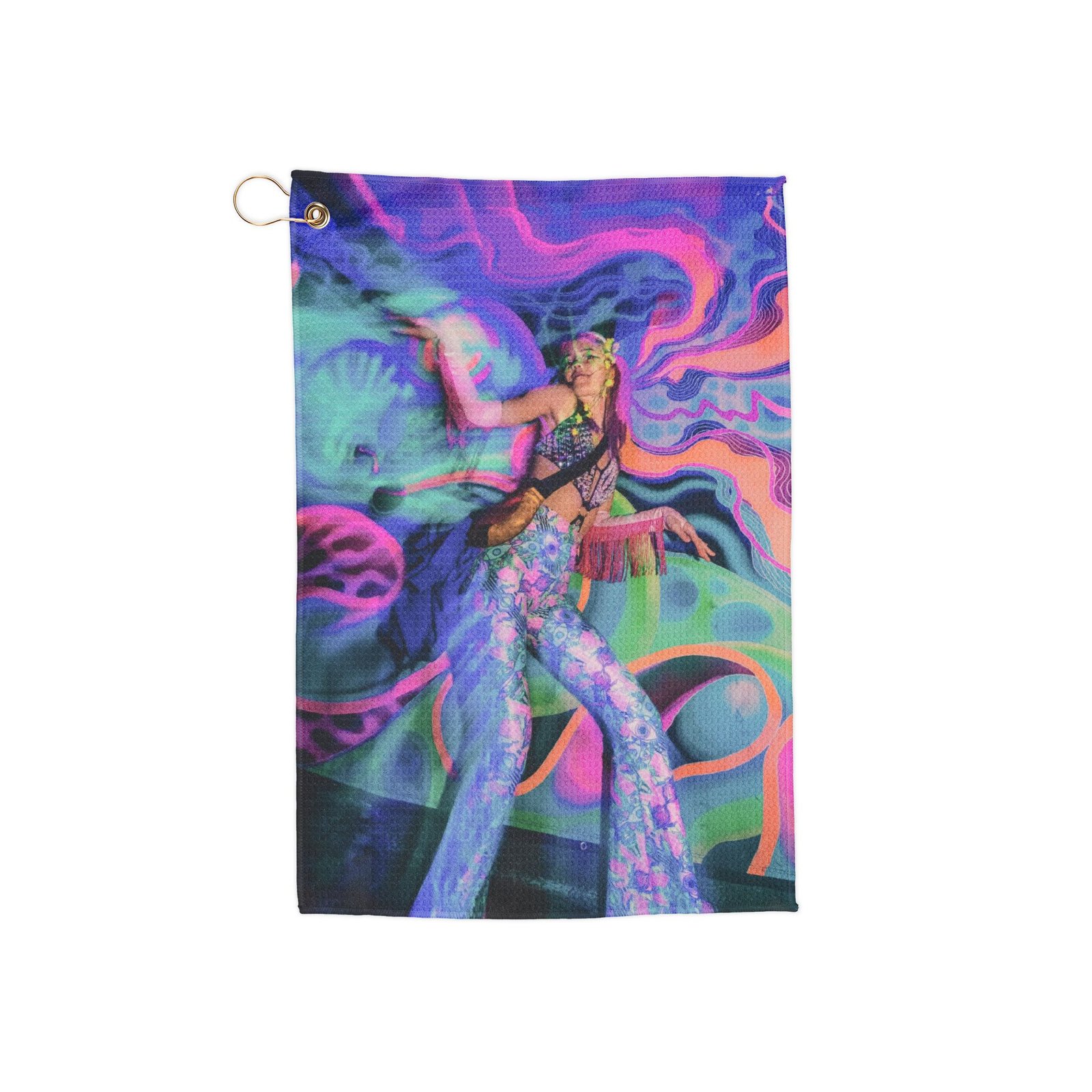 Psychedelic Girl Golf Towels , Colorful Golf Accessories, Sporty Gifts for Golfers, Trendy Beach or Travel Towels, Unique Golf Gifts